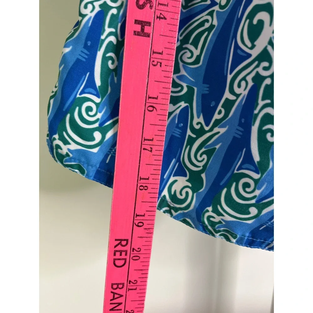 Three Islands 32 Shark Print Board Shorts Blue Green Swim Trunks Preppy Coastal